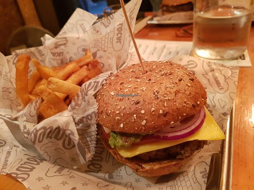 The impossible burger and a side of fries at Bareburger - Hell's Kitchen in New York City