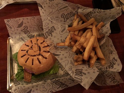The big bopper burger & fries. Swapped the beyond meat patty for the impossible meat patty👌🏼 at Bareburger - Hell's Kitchen in New York City