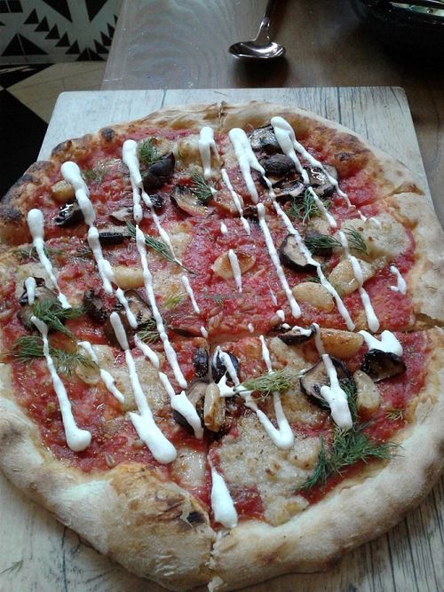 Italian job.....roasted garlic, nut based cheese, mushrooms.... at PLANTA - Yorkville in Toronto