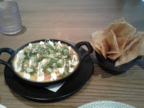 Queso dip....So tasty, it's tough for vegans to find Mexican cheesy type dishes... at PLANTA - Yorkville in Toronto