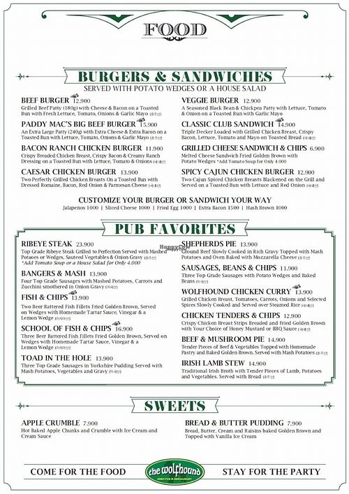 Menu at The Wolfhound Irish Pub & Restaurant - 울프하운드 in Seoul