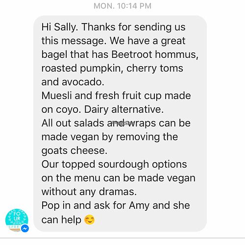 Vegan options  at Four Espresso in Port Macquarie