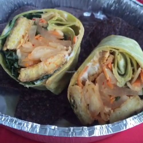 all time favorite - zen garden tempeh sandwich as a wrap at Subia's Organic Cafe and Market in Jersey City
