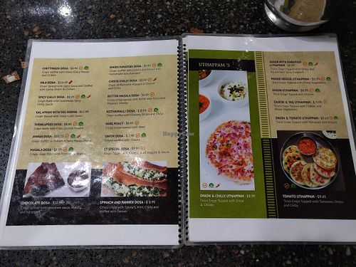 Page of menu at Chennai Tiffins in Woodland Hills