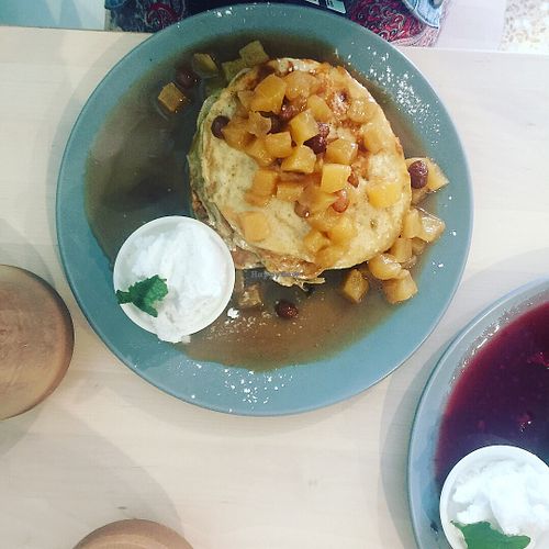 Apple ? pancakes with caramel sauce. To die for.  at Wombat Cafe & Store in Dromana