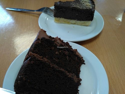 choccy cake and choccy and haslenut fudge torte at Rabbit Vegan Cafe in Exeter