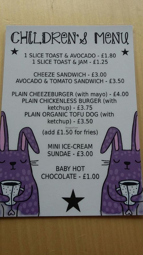 Kids' menu - August 2018 at Rabbit Vegan Cafe in Exeter