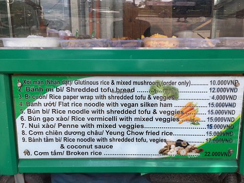 Menu at Chay Tinh in Ho Chi Minh City