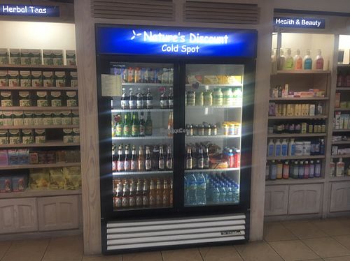 fridge section at Nature's Discount in Cole Bay