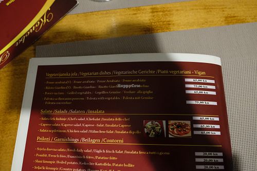 Menu at Konoba Bonaca in Zadar