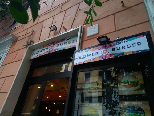 Outside at Flower Burger in Rome