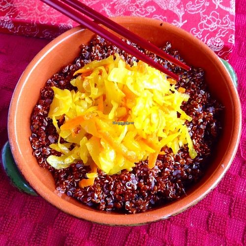 Sprouted Quinoa and lacto-fermented Bombay Cabbage. at HooRaw Sunshine Coast Vegan + Market in Sechelt