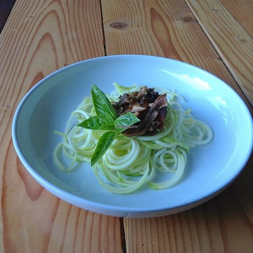 Zucchini pasta with Porccini Mushroom sauce. at HooRaw Sunshine Coast Vegan + Market in Sechelt