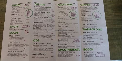 Menu back at Rawthentic Eatery in Courtenay