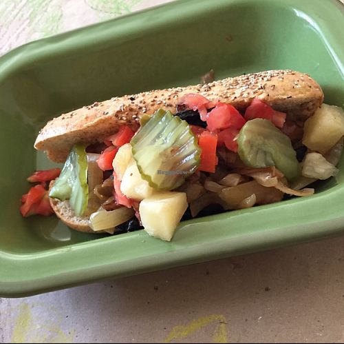 hot dog! with carrot as the sausage. super good! at Chia Fonda Vegana in Guadalajara