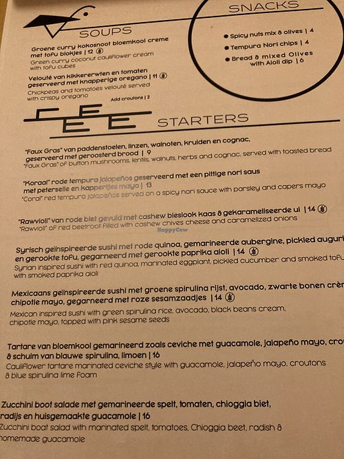 Menu  at Hearth  in Amsterdam
