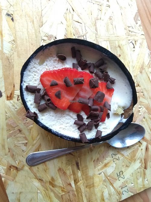 Strawberry & dark chocolate vegan tiramisù (made with soy cream and silken tofu) - H/Eart.h Amsterdam
5 euros at Hearth  in Amsterdam