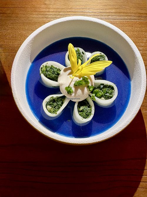 Voorgerecht met dashi en spirulina  at Hearth  in Amsterdam