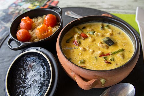 Quinoa Curry with Veggie Meat at The Green Box in Mallorca