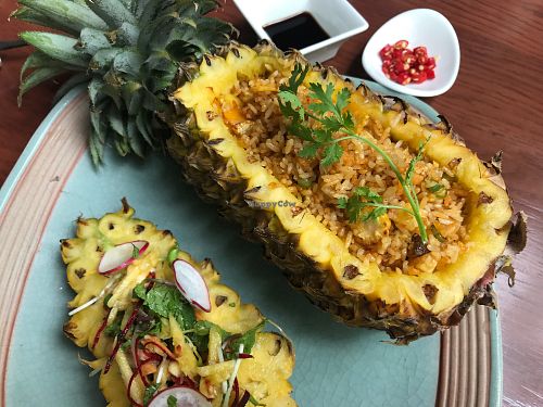 fried rice and vegetables, served with pineapple Salsa at Biogarten Restaurant in Ho Chi Minh City