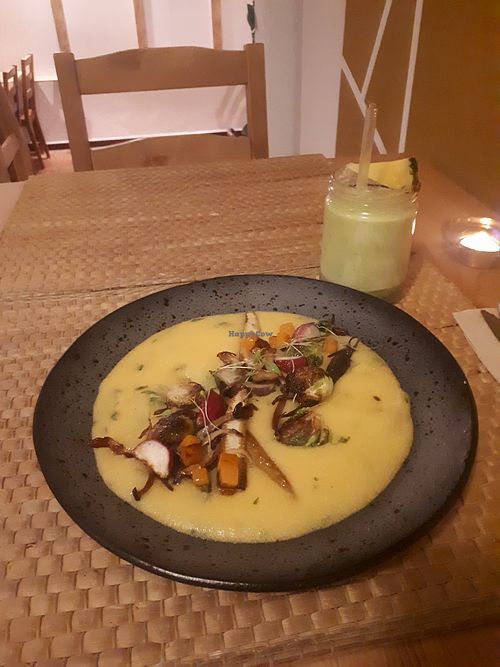 Corn meal with veggies at Outro Lado in Faro