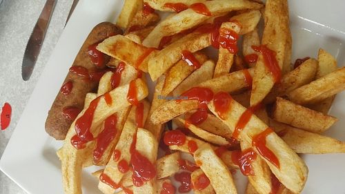 vegan sausage and chips  at Sizzlers in Bude