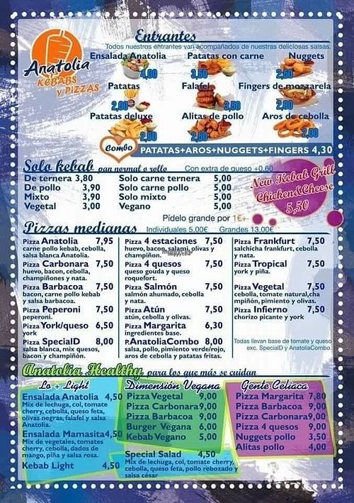 Menu at Anatolia Kebab in Mostoles