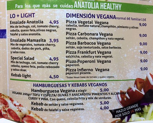 Nueva carta vegana at Anatolia Kebab in Mostoles