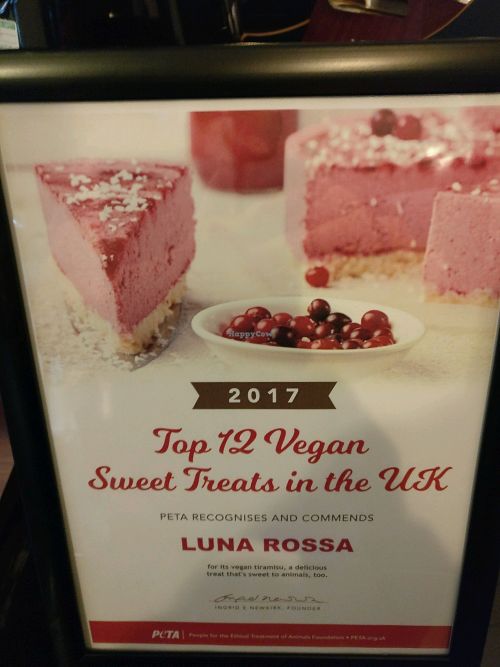 PeTA commendation for the tiramisu at Luna Rossa in Sheffield