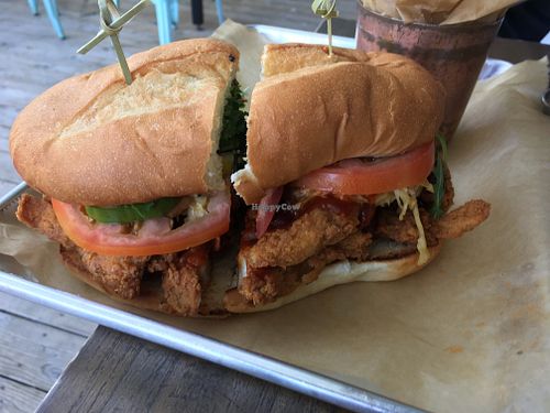 Fried chick-non sandwich  at V-Eats in Dallas