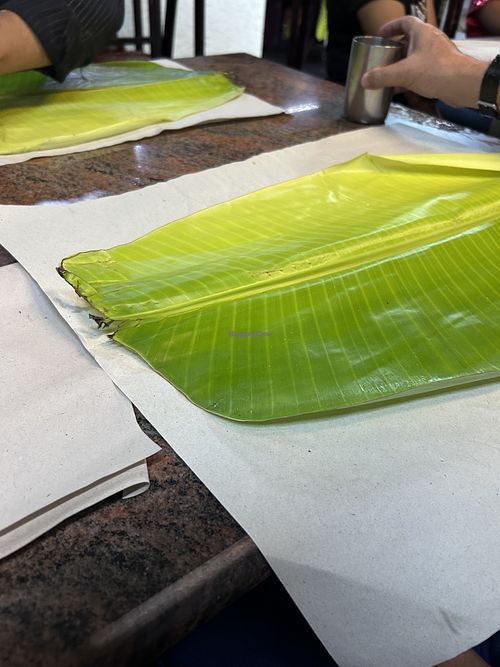 Beginning of Sadya with leaf  at Pisharody's in Thrissur