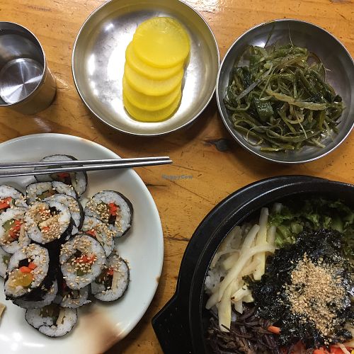 Bibimbap and kimbap w/ tofu  at Myeongshin 명신식당 in Seoul