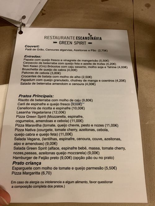 Updated menu  at Escandinavia Green Spirit in Fuseta