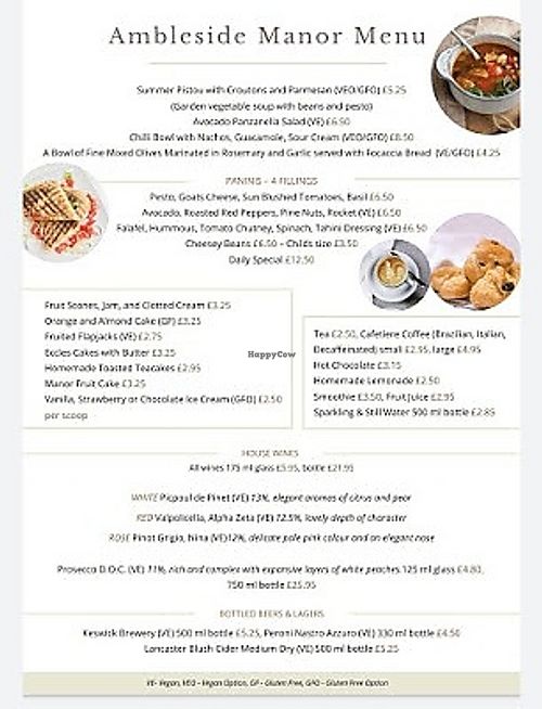 Tea Garden Menu at Ambleside Manor in Ambleside