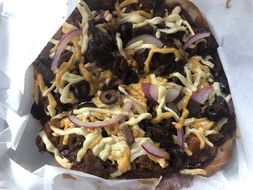 BBQ Jackfruit Personal Pizza to-go at Plant Power Cafe & Juice Bar in Chattanooga