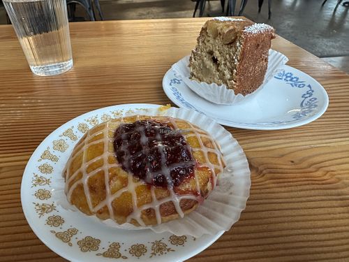 Raspberry ricotta danish and Dutch apple cake  at Shoofly in Portland