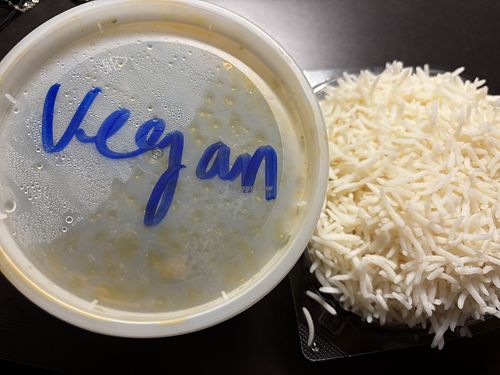 My takeout tofu saag is marked “vegan"  at Everest Nepal Restaurant in Colorado Springs