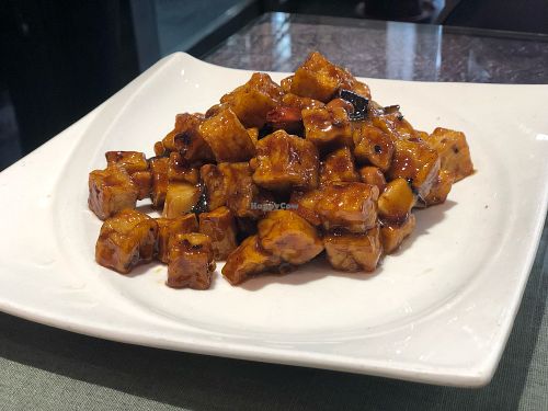 Kung pao chicken! Uses mushrooms instead of chicken! at Vegetarian Dumpling in Beijing