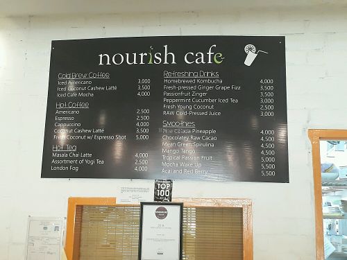 Menu board  at Nourish Cafe in Yangon