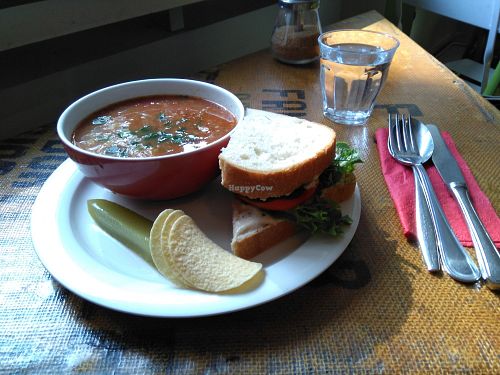 Soup of the day (Mexican bean soup) and vegan sandwich, about 11€ at Espresso Edge in Helsinki
