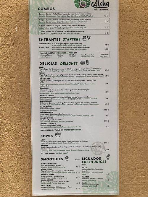 Menu at Aloha Vegan Delights in Valencia