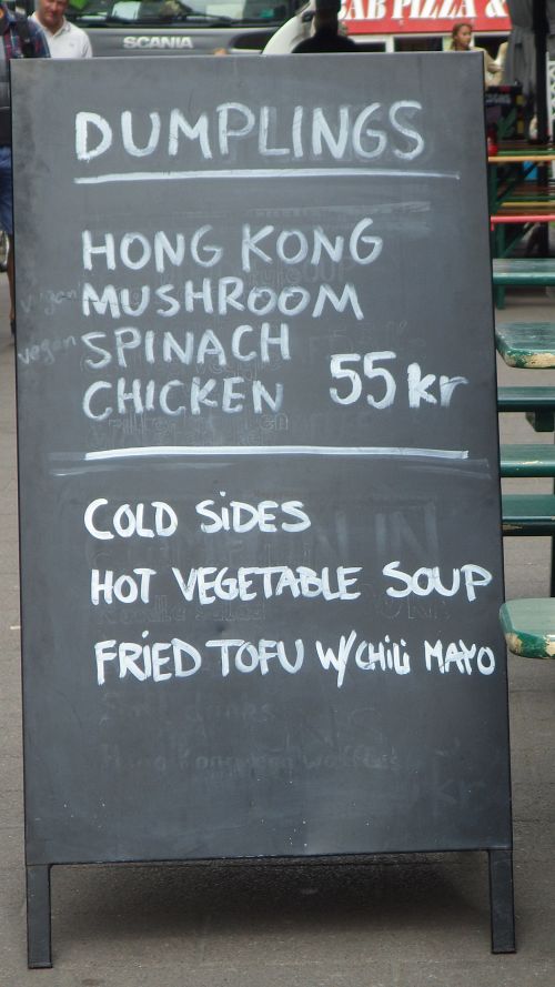Menu board at GAO Dumpling Bar in Copenhagen