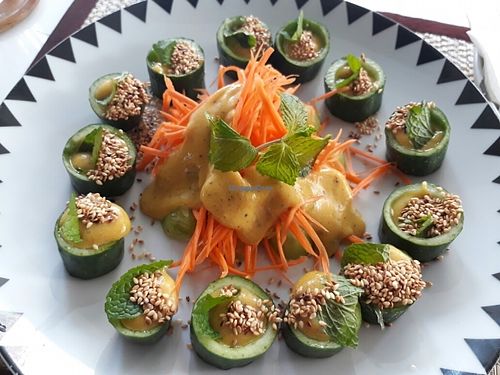 Raw cucumber with dressing at Ama Vegan Kitchen in Chiang Mai