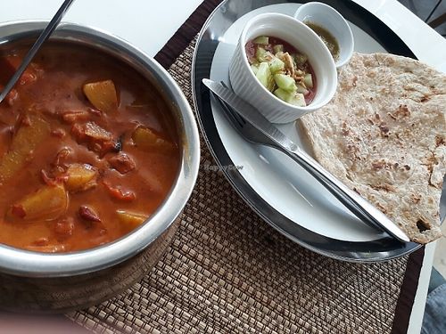Indian curry with roti at Ama Vegan Kitchen in Chiang Mai