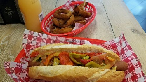 Chicago Style  Hotdog with Onion Rings at Lord of the Fries - Britomart in Auckland