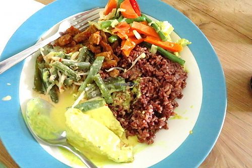 Nasi campur. You may order these delicious curries, tofu and tempe with rice. Those were extraordinary good.  at The Banyan Tree in 