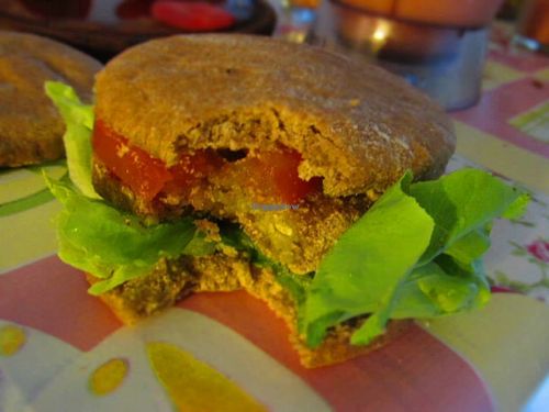 Vegan Burger with Eggplant mustard at Manjares Veganos in Buenos Aires
