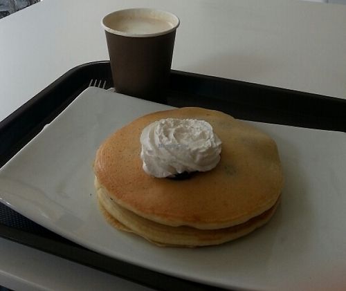 Cappuccino e Panqueca Dulpa de Mirtilo at Tweny Leaf in Lisbon