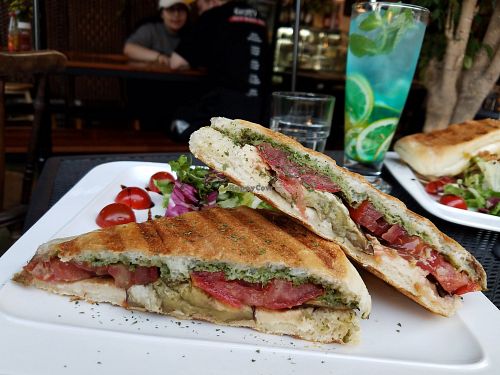 Caprese panini and lemonade in the back at Vegetus 베제투스 in Seoul