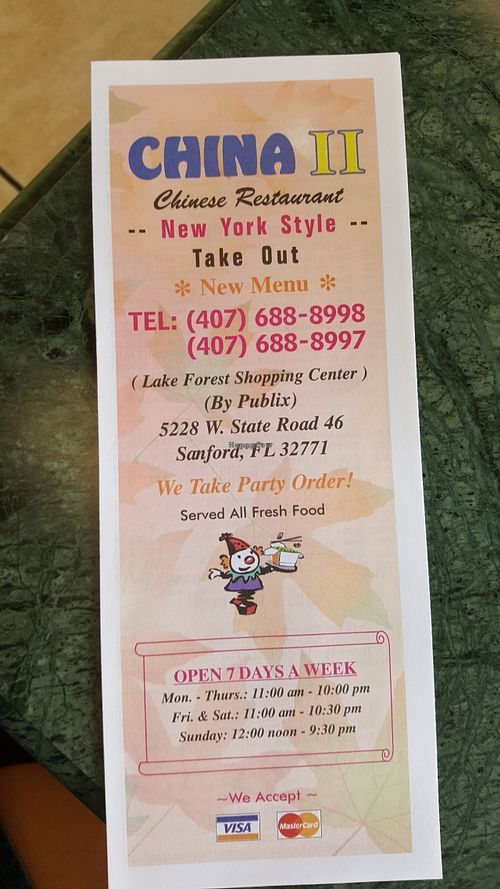 Info at China II in Sanford